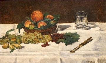 印象派の静物画 Painting - テーブル上の静物画 エドゥアール・マネ